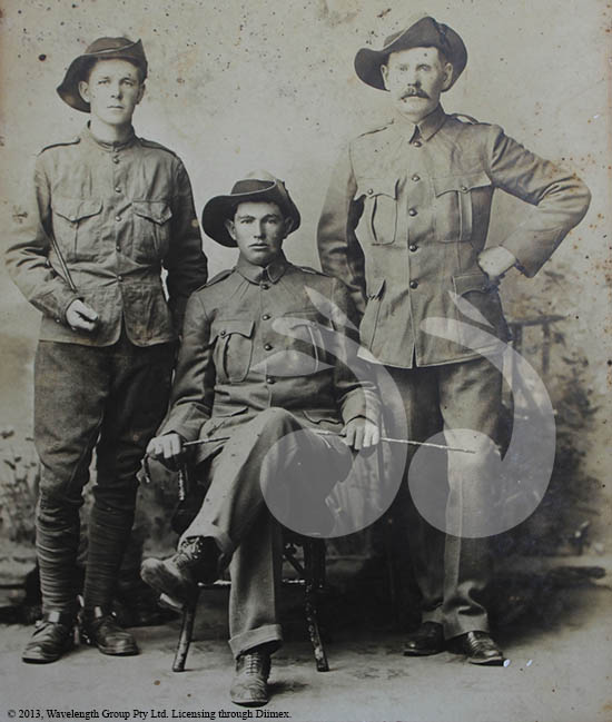 BOER WAR VETERANS: Aubrey Dobson of Scone, an unknown soldier and Jim P Hartney of Aberdeen. Photo courtesy of Scone and Upper Hunter Historical Society.