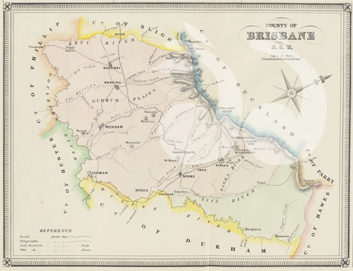 Map of the County of Brisbane courtesy of the National Library of Australia. External reference number: CD-6907996.