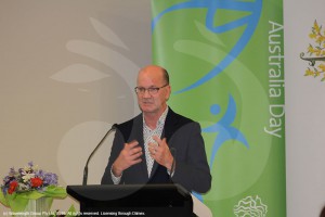 Peter Herbert speaking about the qualities of a good producer at the Scone Australia Day ceremony.