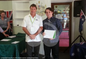Australia Day Ambassador Greg Donovan with Liam Cronin who received the School Achievement Award