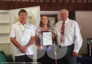 Greg Donovan, Australia Day Ambassador, Sally Hagley, receiving the Young Citizen of the Year Award on behalf of her daughter Elizabeth Hagley and Errol Bates, sponsor of the award.