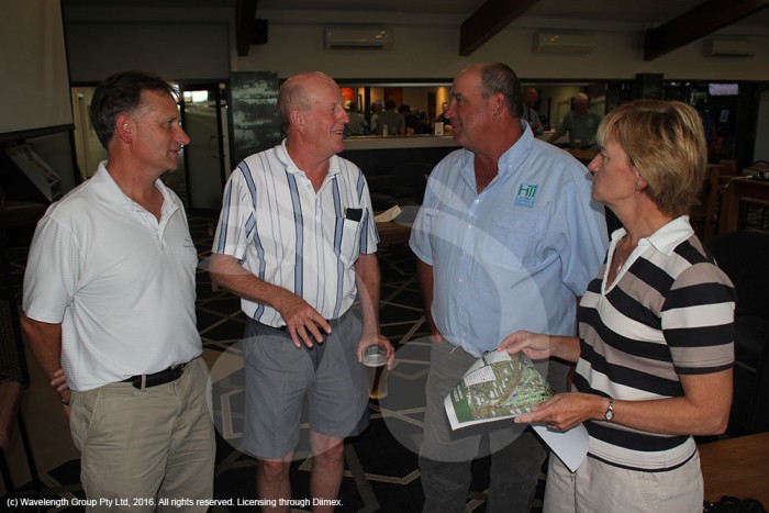 Discussing the Scone golf course design: Harley Kruse, golf course architect, Ross Banks, Scone golfer, Hugh Leicester, dirrector of Shape On It and Lynette Banks, Scone golfer.