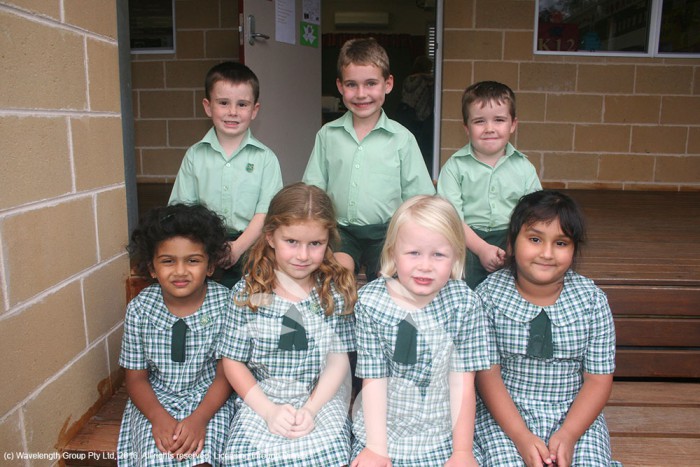 Children starting kindergarten at St Joseph's school, Merriwa. Back row: Chad Booth, Wills Mulligan, Jye Bates. Front row: Freya Tomy, Annabelle Hunt, Sammi Patterson and Ivaana Gaur.