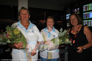 Winners of the Joan French memorial shield Dianne Pund and Sue Watts, presented by Joan's daughter, Jane Flaherty