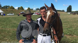 Steve Bryant, president of the New Zealand branch with Daniel Sinkenson from Central Plateau Association who won the ASHS award for best junior player under 16 at the juniors and intermediates polocrosse tournament held at Waikato