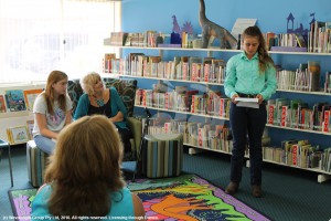 Madelaine Rose and author Kaz Delaney listening to a review of The Reluctant Jillaroo by Prunella Hayes.