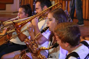 Part of the horn section in the concert band