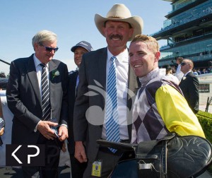 Trainer Wayne Bennett with jockey Tommy Berry. Back: Bruce Neill, owner and breeder and owner of Cressfield and Wayne Bedggood manager of Cressfield.