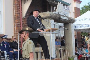 John Flood, Vietnam veteran addressing the crowd at Scone ANZAC Day service.