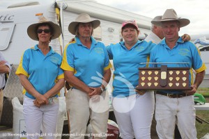 A grade overall team champions the city cowboys from Brisbane L-R Michaell Gorey, Chris Swinton, Lisa Smith and Bruce Smith.