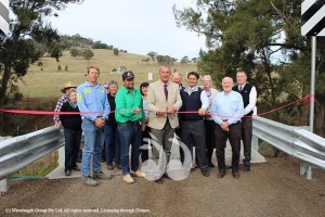 Michael Johnsen state member for Upper Hunter opening the Starrs Bridge at Timor, with Mayor Wayne Beddgood standing to his left.