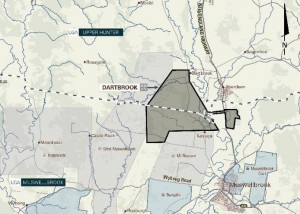 Proximity of other open cut operations to Dartbrook mine. Map from Australian Pacific Coal.