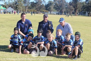 The mighty Scone Junior Rugby Under-8s, left to right, Cooper Nicholl, Lachlan Carter, Flynn Killman, Rory Moore, Henry Teague, James Miller, Hamish Davisdon, Lindsay Geary and Laurie Roche. Pictured with coaches Josh Moore, Evan Geary and Tor Killman.