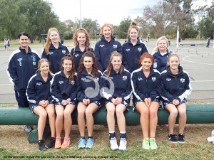 Under 17's Representative Team: Back: Coach Derrian Rando, Maddy Warren, Flynn Haggerty, Lillian Winter, Tegan Tickner and Coach Robyn Adams. Front: Zoe Watts, Olivia Duggan, Hannah Rando, Kirsten Smith, Gabby Jones and Jess Presland.