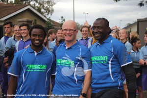 Michael Eccleston with the people who inspired him into action. L-R Roger Ndayambaj, Michael Eccleston and John Sandy.
