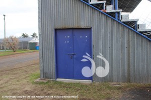 The doors under the grandstand that a council worker noticed open early Wednesday morning.