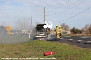 A van which caught fire on the New England Highway, north of Aberdeen.