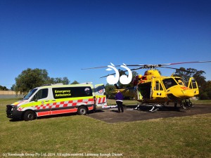 A 12 year old girl from Scone being transferred from the ambulance to the Westpac Rescue Helicopter at Muswellbrook Hospital.