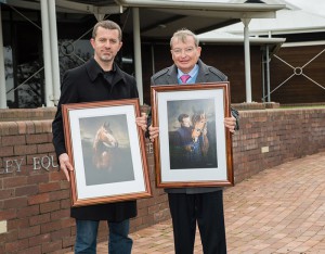 Ed Kirk, managing director of Loop Brands presents some framed photos of Professor Marx to Noel Leckie.