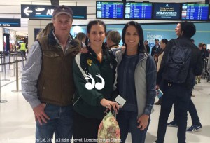 Proud parents James and Sharon Parkinson see off their daughter Amy at the airport.