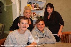 Proud mums Gemma Duffin (left) and Fiona Tickle home again with the returned boys Edan Tickle (left) and Jake Duffin.