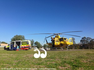 The ambulance meeting the chopper at Muswellbrook hospital.