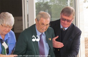 Deputy director of care Gayle Ashford with patron Jim Clark and board member Bill Howey at the opening of Strathearn House.