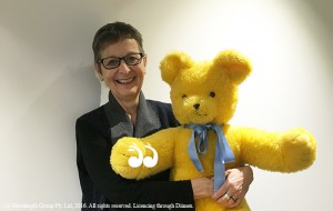 Cathie Harrison with Play School collegaue Big Ted.