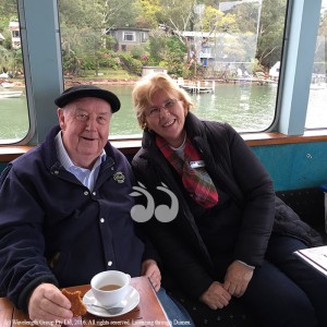 Brian Brown, Scone resident and Belinda McKenzie from the Scone Neighbourhood Resource Centre on the postman's boat on the Hawkesbury.
