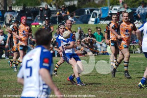 Codie McCarthy offloads in the reserve grade loss to Aberdeen.