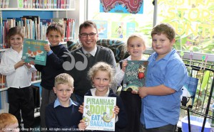 Book Week at Scone Primary School. Back: Halle King, Harlem Lewis, chaplain Glen Hughes, Grace Dykes and Caiden Holmes. Front: Spenser Woodley and Eilish Brooker.