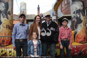 The line up for the mechanical bull ride: Back: Jamie Munn, Wayne Bedggood, Maurice Collison, Alan Gordon, Kyle Warren and Darryl Rando. Front: Melanie Bright, Lee Watts, Walmsley and Vinny Coones.