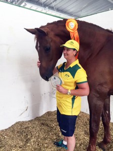 Lisa Martin with First Famous after finishing competition at the Rio paralympics.