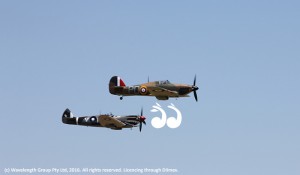 A Hurricane and a spit fire in flight together in Scone.