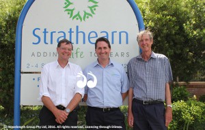 Dr Stephen Judd, chief executive of HammondCare, Matthew Downie, chief executive officer of Strathearn and Gordon Halliday, chair of the Strathearn board at the Stafford Street facility yesterday.