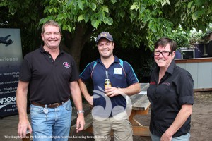 Sean Constable with guest speaker Chris Lavis and Vickie Asara at the Chamber of Commerce drinks at the Belmore Hotel.