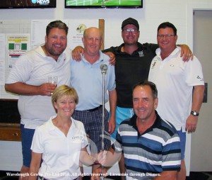 Scone Golf Club, NewYear's Day Keg Trophy, sponsors (back row)Graham White and Joel Woods with winners Ross Banks and Glen Tarrant, (front row) Lyn Banks and Mick Alsleben kneeling.JPG