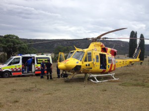 The chopper on scene in Gungal with local ambulance.