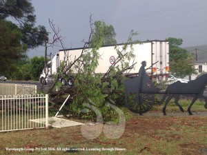 Fence broken as a result of storm damage yesterday