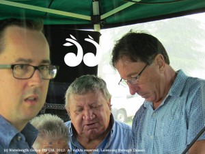 Councillor Josh Brown, Australia Day judge Bob Hope and guest speaker, Greg Donovan review options.