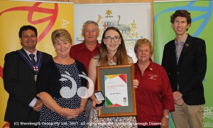 Rachel Pittman was also awarded the Upper Hunter Young Citizen of the Year, pictured with Mayor Wayne Bedggood, Cr Lee Watts, Errol Bates, Beryl Bates and Ambassador Dr Benjamin Veness.