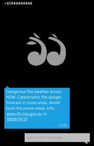 Mobile phones in the Greater Hunter were sent a text meessage warning of the fire danager.