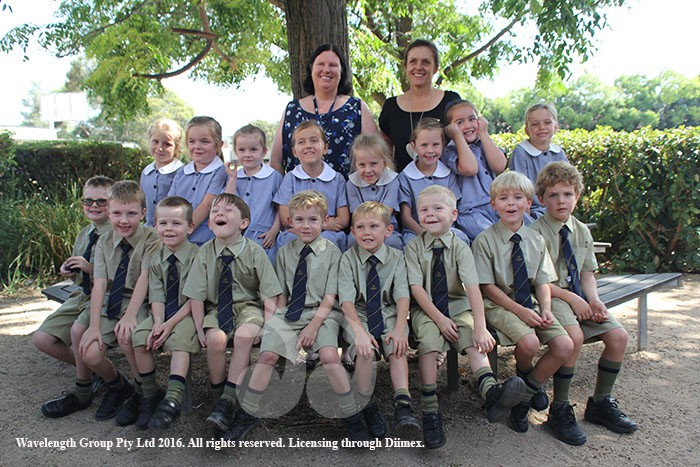 Scone Grammar School's Kindergarten Gold class with teacher Mrs Julie Jones and teachers aid Mrs Peggy Stevenson.