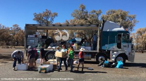 Dropping off supplies in the fire zone.