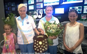 Winners of the Joan French Trophy: Marion Bettens and Sue Watts with the great-granddaughters of Joan French, Adele and Iris.