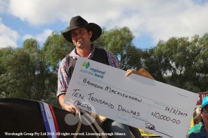 Still the King of the Rages, Bronson Macklinshaw with the winners cheque from major sponsor Regional Bank.
