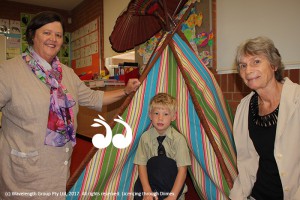 Janelle Birch and Gail Donnelly with their grandson Jackson Birch enjoying grandparents day at Scone Grammar School.