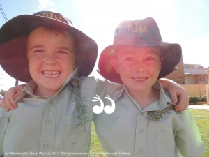 St Joseph’s Primary School Merriwa students Jye Bates and Chad Booth at the ANZAC Day ceremony.
