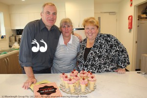 Peter Morgan-Jones, Strathearn cook Libby Newell and Danielle McIntosh with some freshly baked cake cones for the residents.