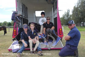 Friends and family together at Scone Horse Sports. L-R Karina Jansen, Charlie Jansen, Adelaide Cooper, Jenny Moschner, Joel Wilkinson.